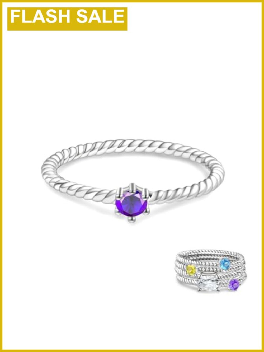 925 Sterling Silver Stackable Birthstone Rings Set Minimalist Bands